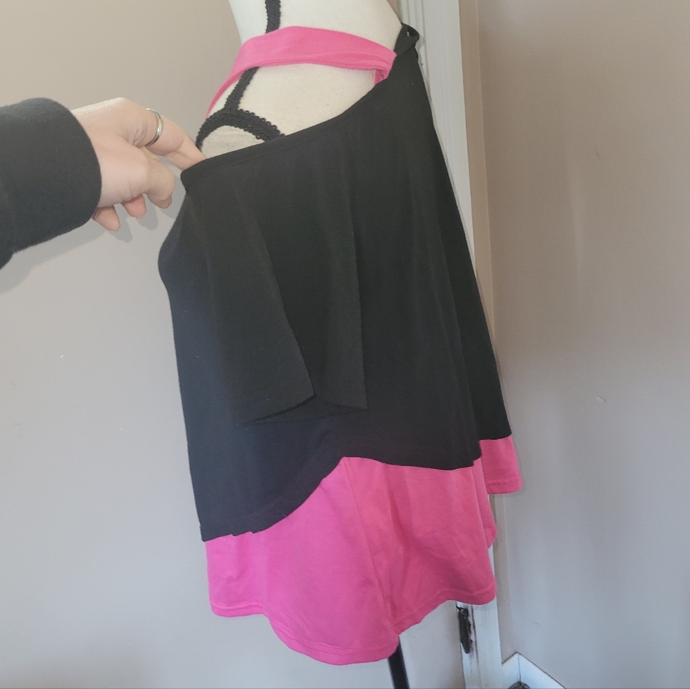 Women’s Cold Shoulder Black Top with Pink Accent - Picture 2 of 7